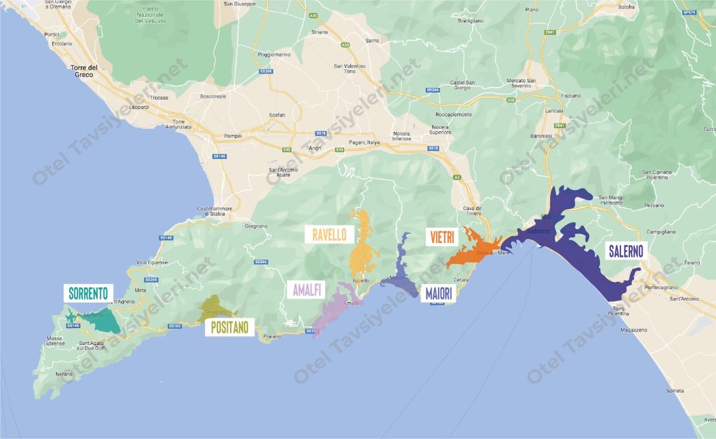 amalfi'de nerede kalınır harita