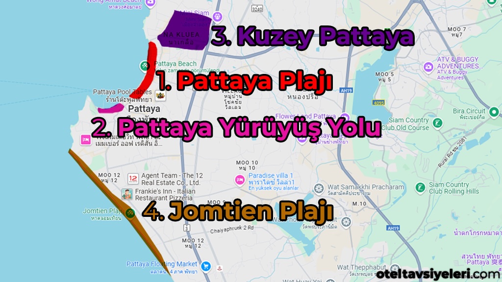 Pattaya'da Nerede Kalınır harita